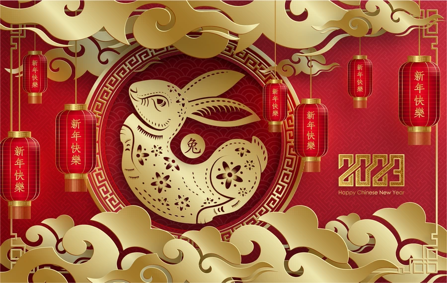2023兔年中国风新年春节剪纸风节日宣传插画海报背景展板AI素材【288】